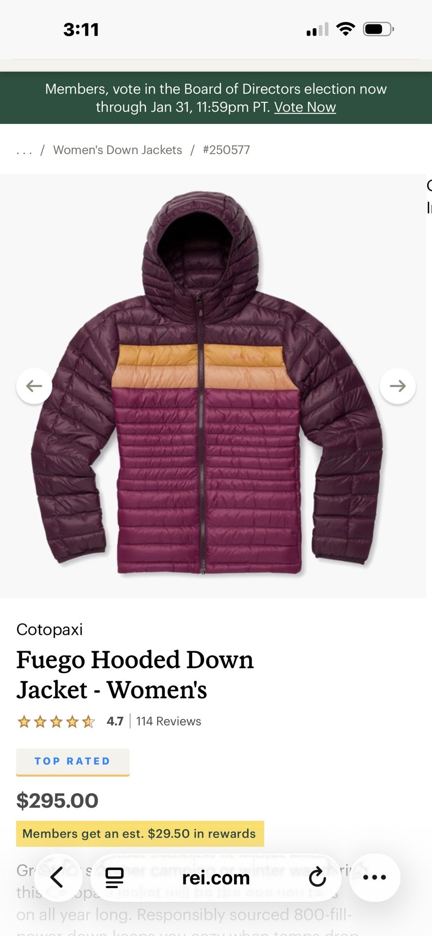 **Brand New **Cotopaxi Fuego Hooded Down Jacket Women's Size L
