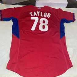 Game Used Taylor Philadelphia Phillies Jersey Mens 48 Red Bp Majestic MiLB MLB