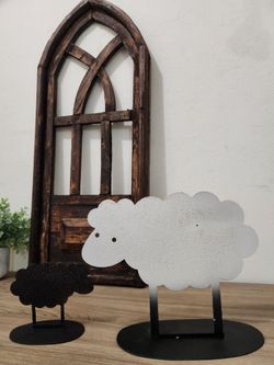 Set of 2, Rustic Sheeps Metal Silhouette Home Decor White and Black