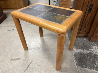 HALSEV Handmade Danish Teak & Slate Rectangular Side Table