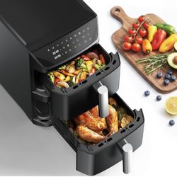 Dual Basket Air Fryer, 12.6QT Family-Size for 10–12 People, XL Basket for 6LB Whole Chicken, DoubleStack Compact Design, 10-in-1 Functions with Reheat