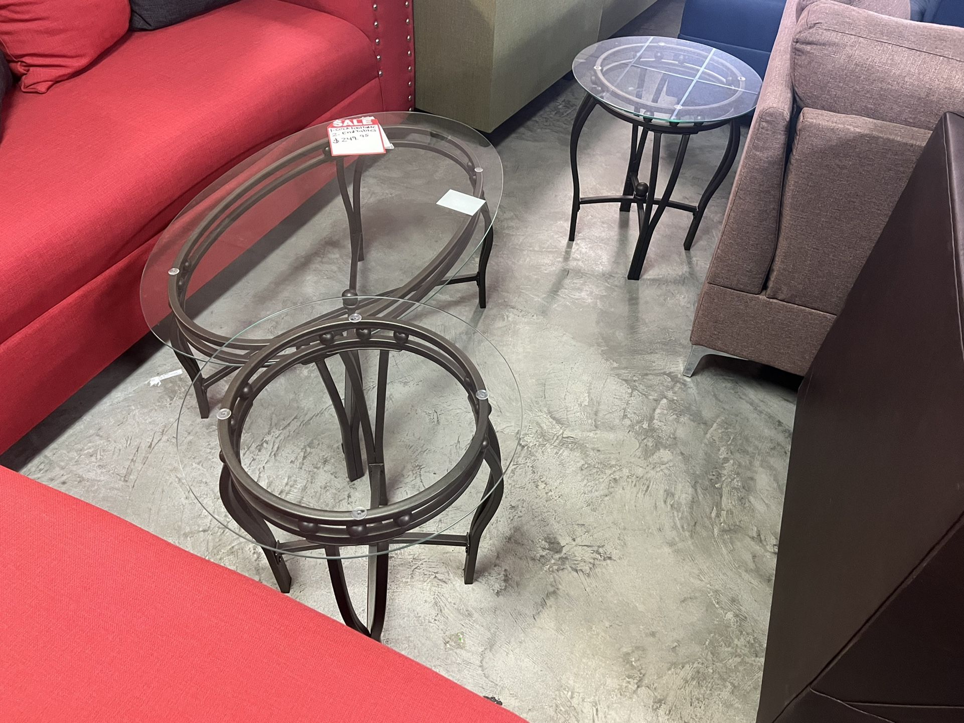One cocktail and two in tables brand new for $250 no assembly required