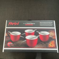 4 Piece Ceramic 15oz Rice Bowls With Chopstick Set