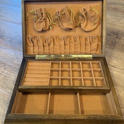 13.5"x10” Solid Wood Velvet Lined VINTAGE Valet Jewelry Box Chest