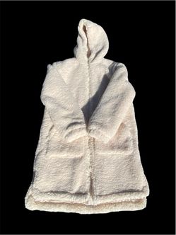 Arizona Jean Co. Women’s Cream Faux Fur Long Sherpa Hooded Coat, S