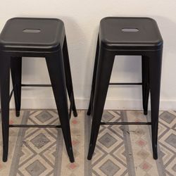 Pair Of Sturdy Metal Bar Stools - 30" Tall