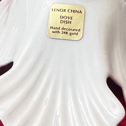 LENOX China Dove Dish Ivory Porcelain 24K Gold Trim Candy Snack Bowl 