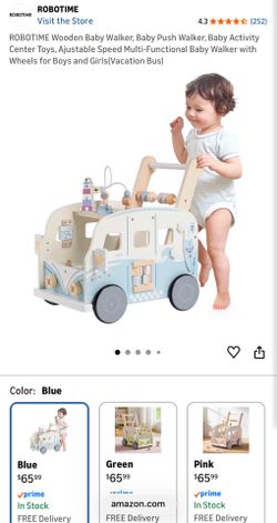 ROBOTIME Wooden Baby Walker, Baby Push Walker, Baby Activity Center Toys, Ajustable Speed Multi-Functional Baby Walker with Wheels for Boys and Girls(