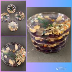 Unique Epoxy Resin 4 Piece Coaster Set. Beach, Ocean Themed