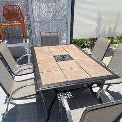 Outdoor Patio Aluminum Table With 6 Outdoor Patio Aluminum Stackable NEW Chairs 