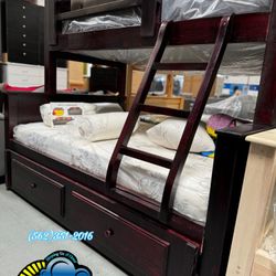 Twin Full Cherry Bunk Bed With Mattress Colchones Trundle 