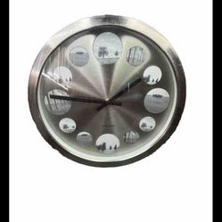 Karlsson Silver Stainless Steel Photo Frame Battery Operated Wall Clock 15.75"D
