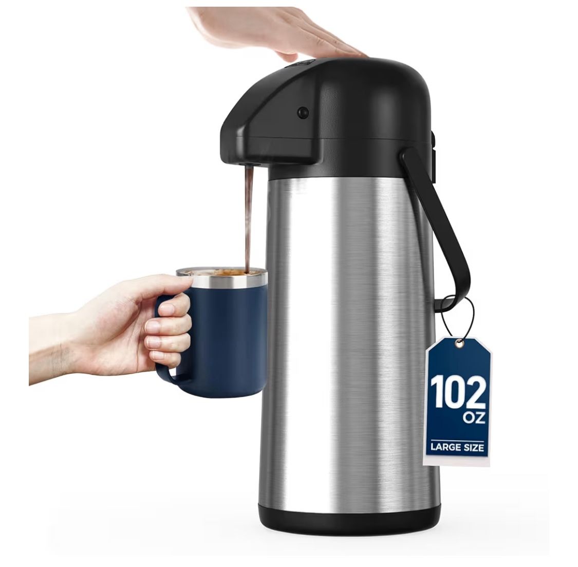 Coffee Carafe for Keeping Hot - Gezoss 102OZ / 3L Airpot Coffee Dispenser with Pump - Large Coffee Carafe for Hot Drinks Tea Liquid - Insulated Stainl