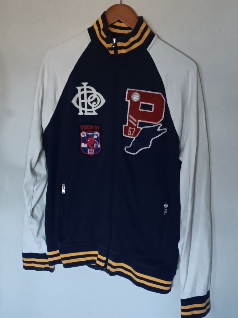 Polo Ralph Lauren Track P Wing Blue Varsity Stadium Letterman Jacket Mens Large