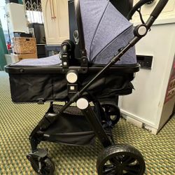  3 in 1 Reversible Baby Stroller w/Detachable Tray, Convert to Newborn Pram, Folding Infant Carriage for Toddler, Adjustable Canopy & Handle, Aluminum