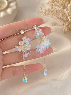 Iridescent Crystal Floral Drop Earrings
