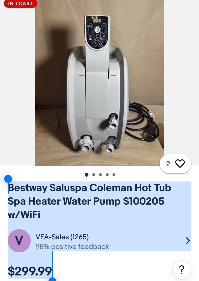 Airjet hot tube heater & Spa pump, Model No. S100105 (SR) MSRP: $239.95 - Used, good condition - Tested - turns on