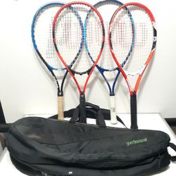 4 Tennis Rackets With 8 Racket Case.2 Great Like New,2 Normal Wear.