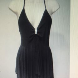 Song's Fashion Womens Medium Black Stretch Dress Halter Top Spaghetti Strap