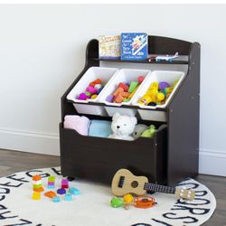 Toddler-Size Storage Unit with Rolling Toy Box, Espresso 