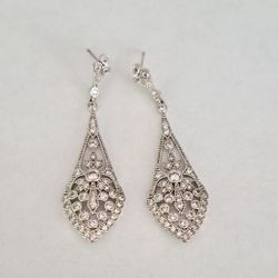 Art Deco Style Rhodium Plated And Zirconia Earrings 