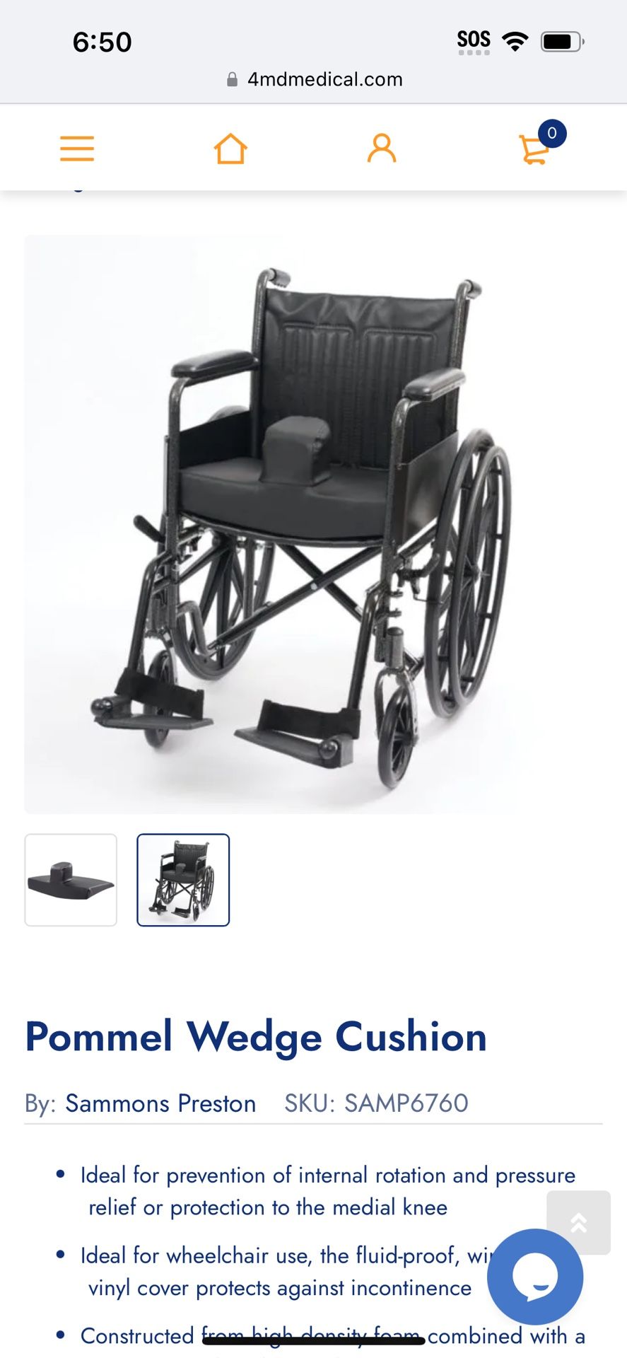 Posey Wedge Foam Pommel Wheelchair Cushion New Water Proof