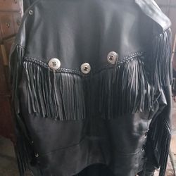 Black Leather Jacket w/ fringes