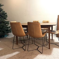West Elm Leather Slide Dining Chairs- Set Of 6