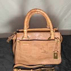 Frye Melissa Leather Sathel Crossbody Handbag Tote Tan With Long Strap