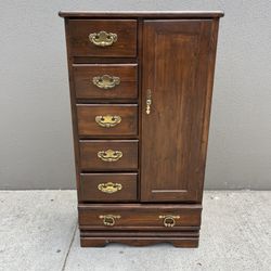 Vintage Dark Wood / Brass Armoire Wardrobe Cabinet 55"x30"x17.5"
