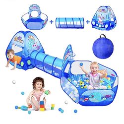 PigPigPen 3 in 1 Kids Play Tent with Tunnel, Ball Pit, Basketball Hoop for Boys & Girls, Toddler Pop Up Playhouse Toy Baby Indoor/Outdoor, Gift Year O