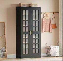 J0483 new in box Tall Shoe Cabinet with Doors, 8-Tier Shoe Storage with Adjustable Shelves, Modern Shoe Organizer Shoe Rack Cabinet for Entryway, Hall