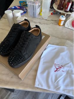 Christian Louboutin Black Spike Toe Leather Sneakers w/ Box & Dust Bag⁠