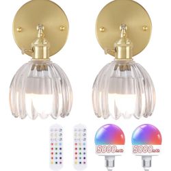  Wall Sconce with Clear Tulip Glass Lampshade 