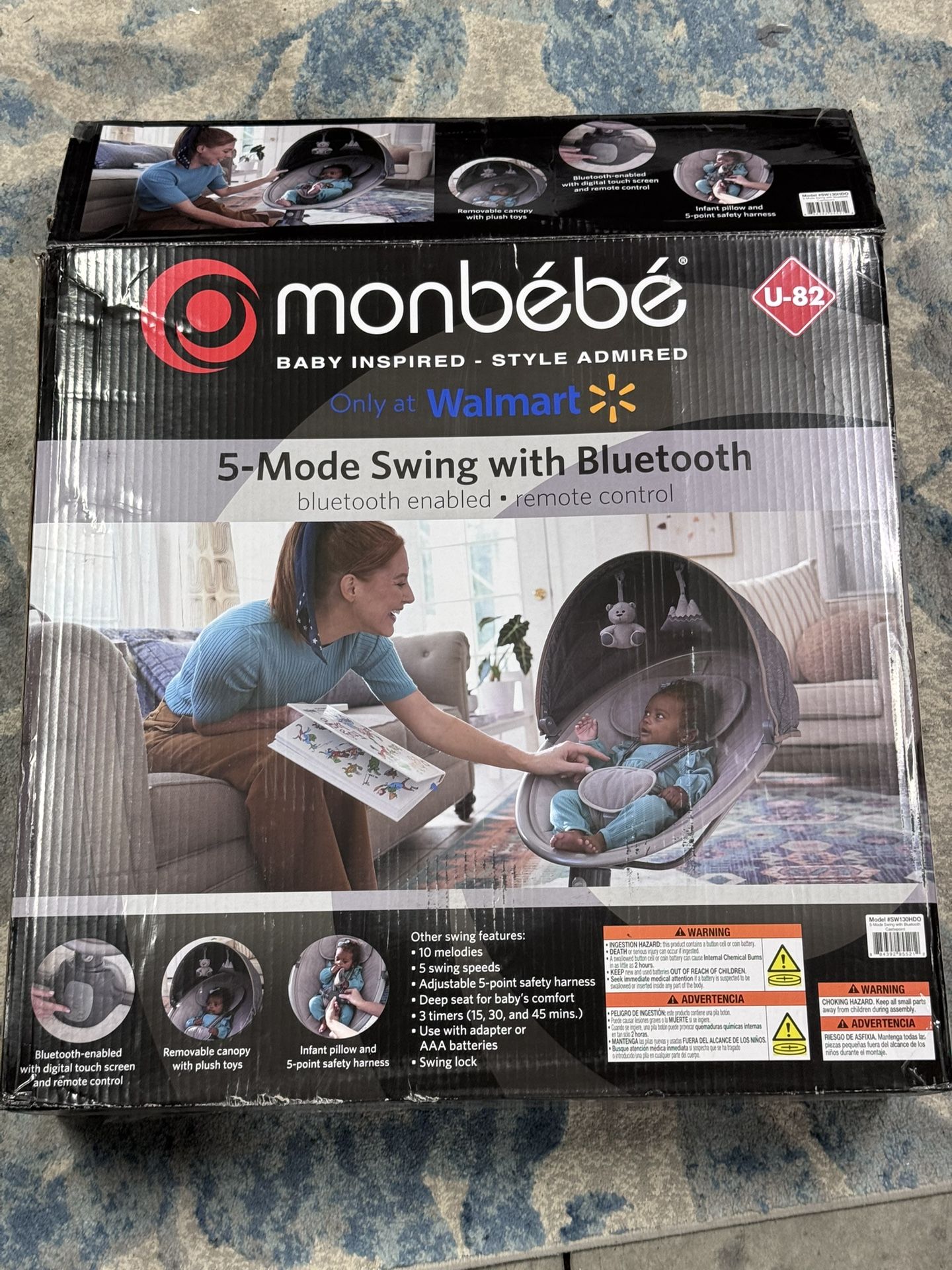 Monbebe 5-Mode Baby Swing with Bluetooth, Castle Point