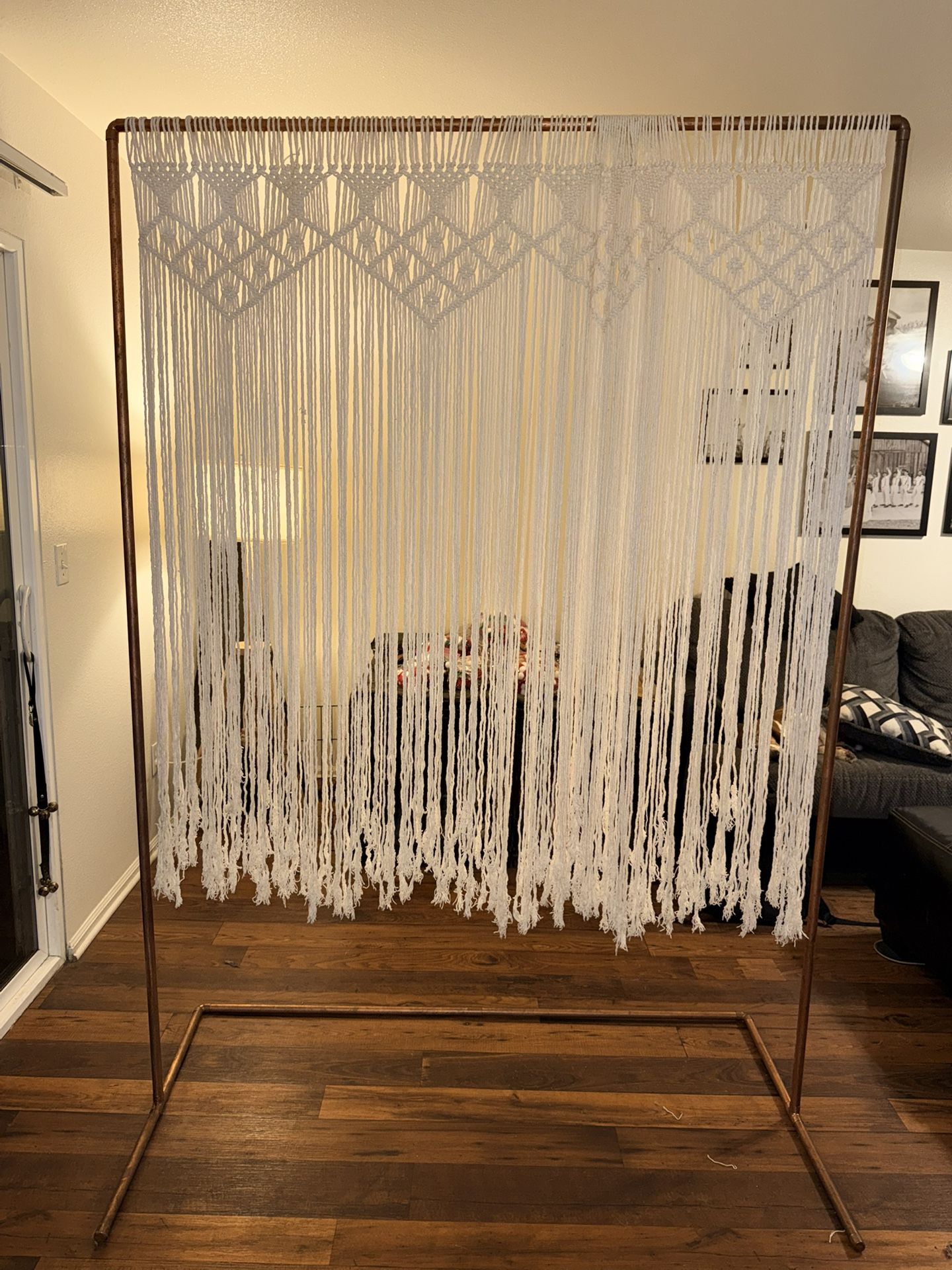 Macramé Backdrop + Copper Arch — 64”x66” Backdrop, 84”x60” Arch (Boho Wedding Decor)