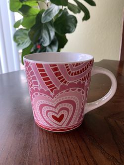 Starbucks 2005 Pink & Red lace Valentines paper hearts mug
