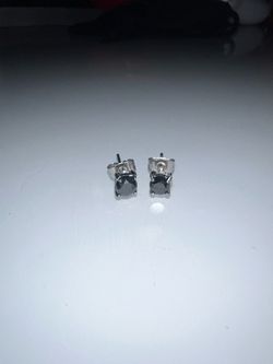 Black Stone Silver Stud Earrings T. W. 14k WG 1/2 Carat