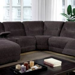 Brand New Grey Super Plush Chenille Reclining Sectional Sofa 