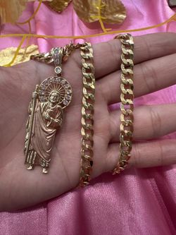 14k Gold Cuban Chain W San Judas 