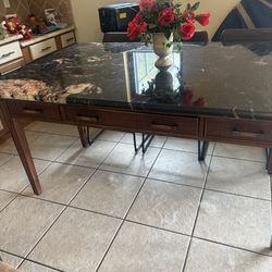 Beautiful Granite Tabletop + Tables & Chairs with drawers