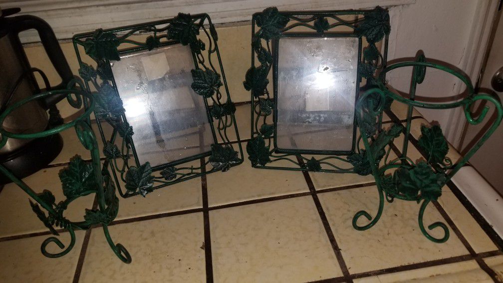 8X10 Vintage Iron Ivy Set (2 ,frames) And ( 2 Large Candle Holders)