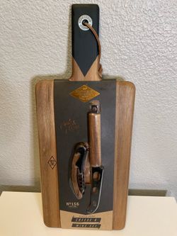 NEW Gentlemen’s Hardware Acacia Wood Cheese Board, Knife Set, And Wine Opener