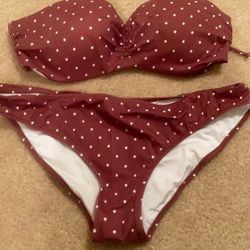 Pink Large Two Piece Swimsuit Color Mauve/burgundy & White Dots Large