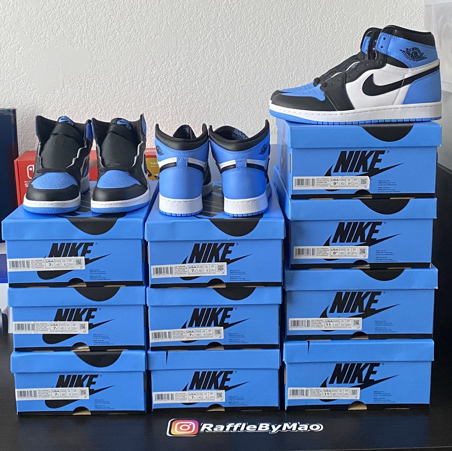 Jordan 1 High UNC Toe 9.5M 11M 11.5M