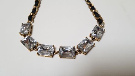 Like New Betsy Johnson Necklace - White Stones on Black/Gold chain