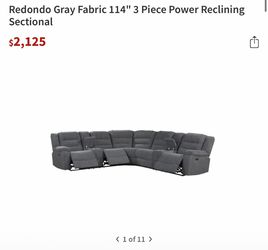 Redondo Gray Fabric 114" 3 Piece Power Reclining Sectional