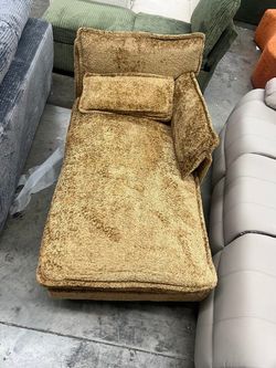 Brown mustard chaise lounger chair & lumbar pillow support