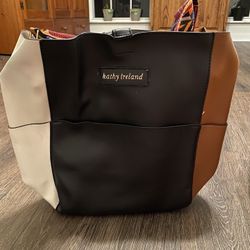 Kathy Ireland Faux Leather Bucket Bag black brown white multicolor pattern strap
