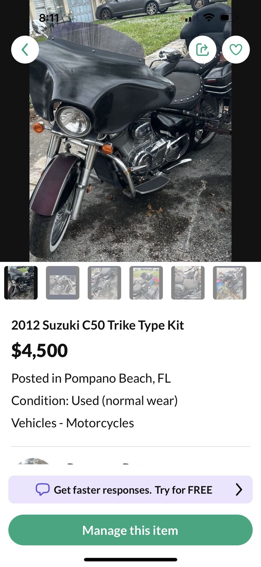 2012 Suzuki C50 800cc Trike Kit Runs Great Possible Finance